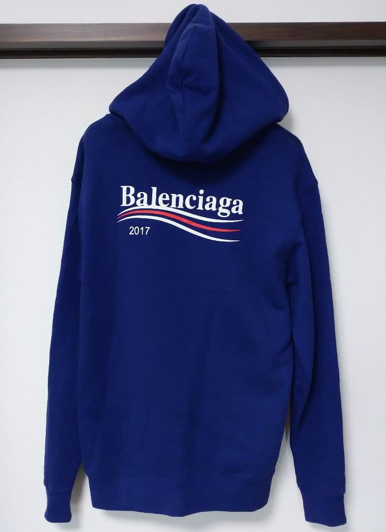 Balenciaga hoodie with 100th anniversary campaign logo, navy, size S #QYJB76