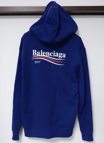 Balenciaga hoodie with 100th anniversary campaign logo, navy, size S #QYJB76