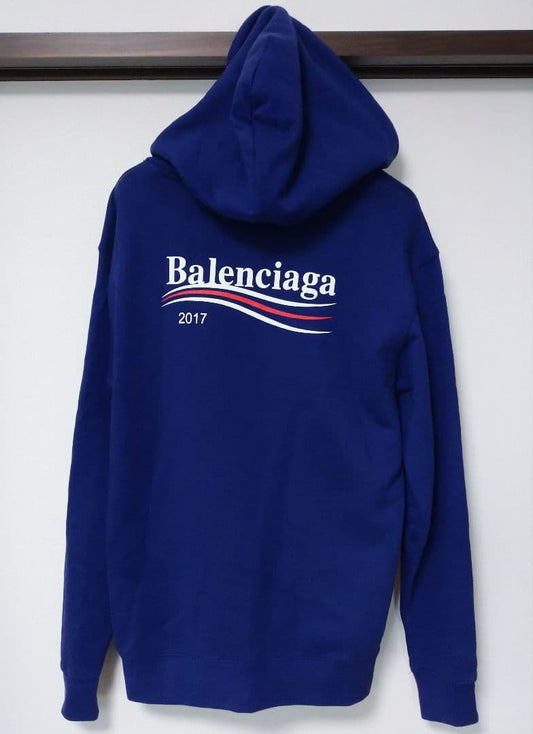 Balenciaga hoodie with 100th anniversary campaign logo, navy, size S #QYJB76