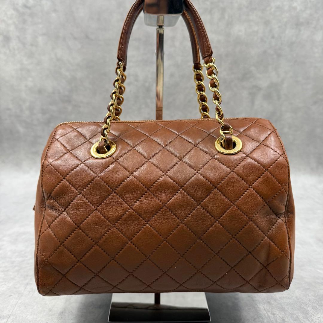 PRADA Triangle Logo Quilted Leather Chain Handbag Brown #QYC8LP