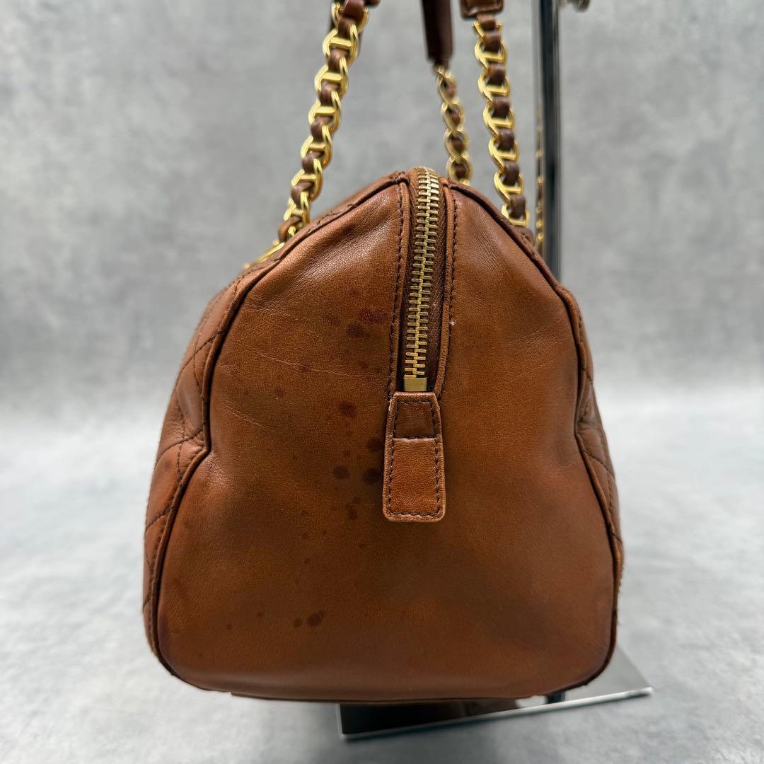 PRADA Triangle Logo Quilted Leather Chain Handbag Brown #QYC8LP