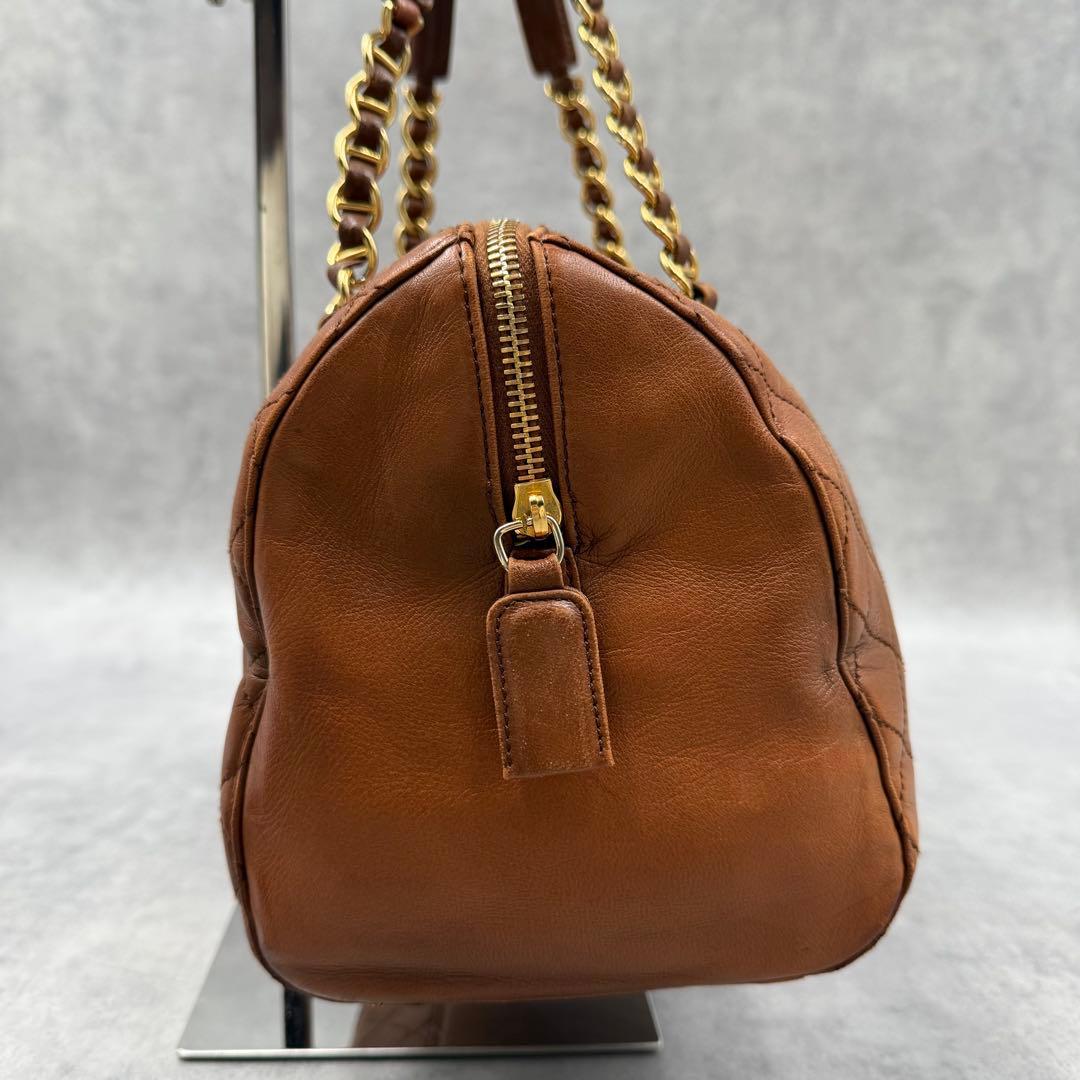 PRADA Triangle Logo Quilted Leather Chain Handbag Brown #QYC8LP