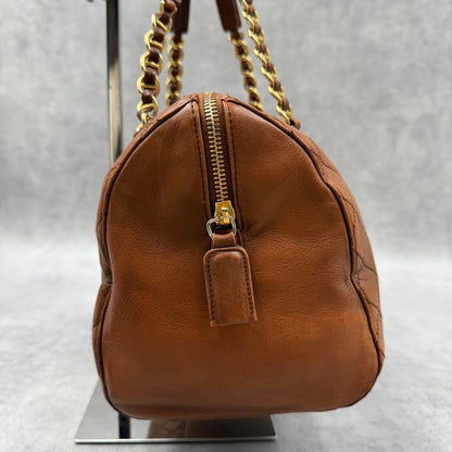 PRADA Triangle Logo Quilted Leather Chain Handbag Brown #QYC8LP