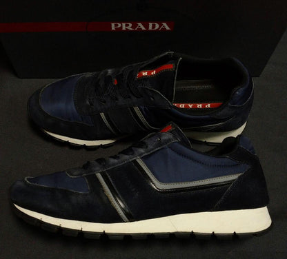 Prada sneakers, suede and nylon, navy, size 26cm #PGDXXD