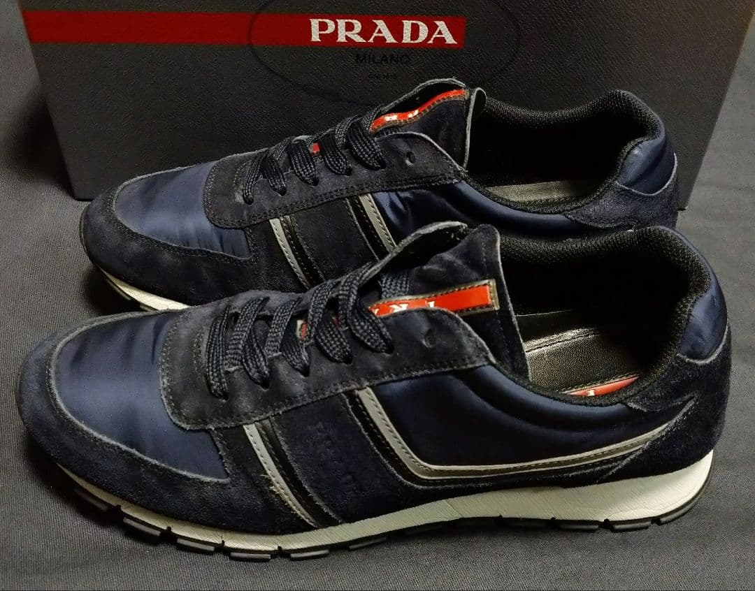 Prada sneakers, suede and nylon, navy, size 26cm #PGDXXD