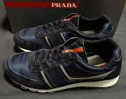 Prada sneakers, suede and nylon, navy, size 26cm #PGDXXD
