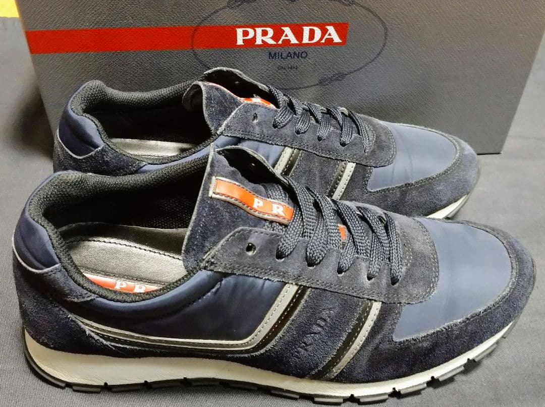 Prada sneakers, suede and nylon, navy, size 26cm #PGDXXD