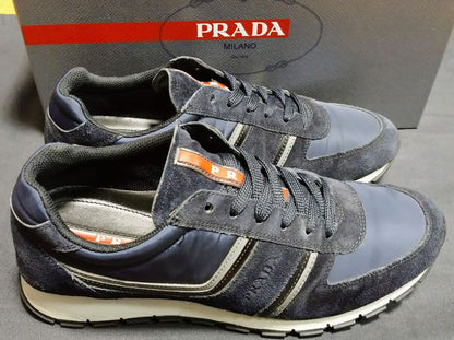 Prada sneakers, suede and nylon, navy, size 26cm #PGDXXD
