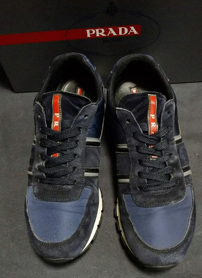 Prada sneakers, suede and nylon, navy, size 26cm #PGDXXD