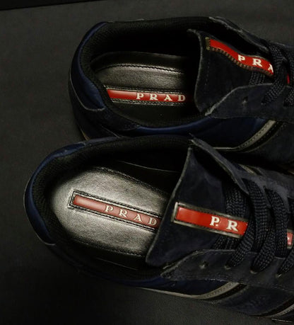 Prada sneakers, suede and nylon, navy, size 26cm #PGDXXD
