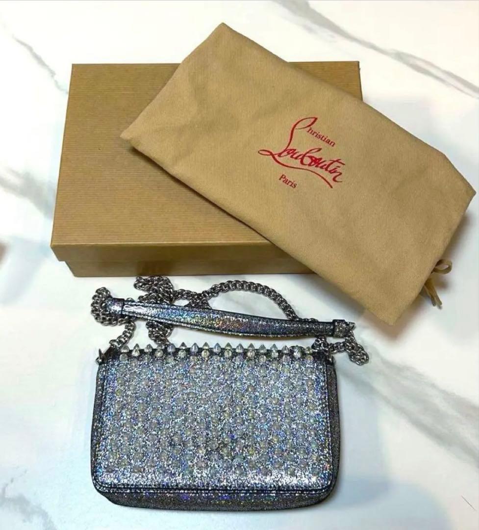 Christian Louboutin Zoompouch 2WAY Clutch Shoulder Bag Blue Silver #QY8KPA