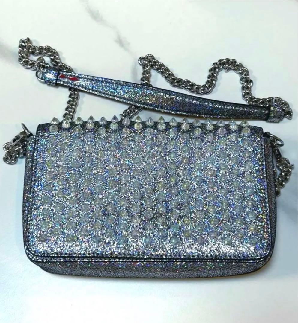 Christian Louboutin Zoompouch 2WAY Clutch Shoulder Bag Blue Silver #QY8KPA