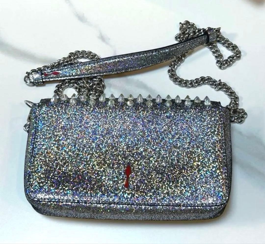 Christian Louboutin Zoompouch 2WAY Clutch Shoulder Bag Blue Silver #QY8KPA