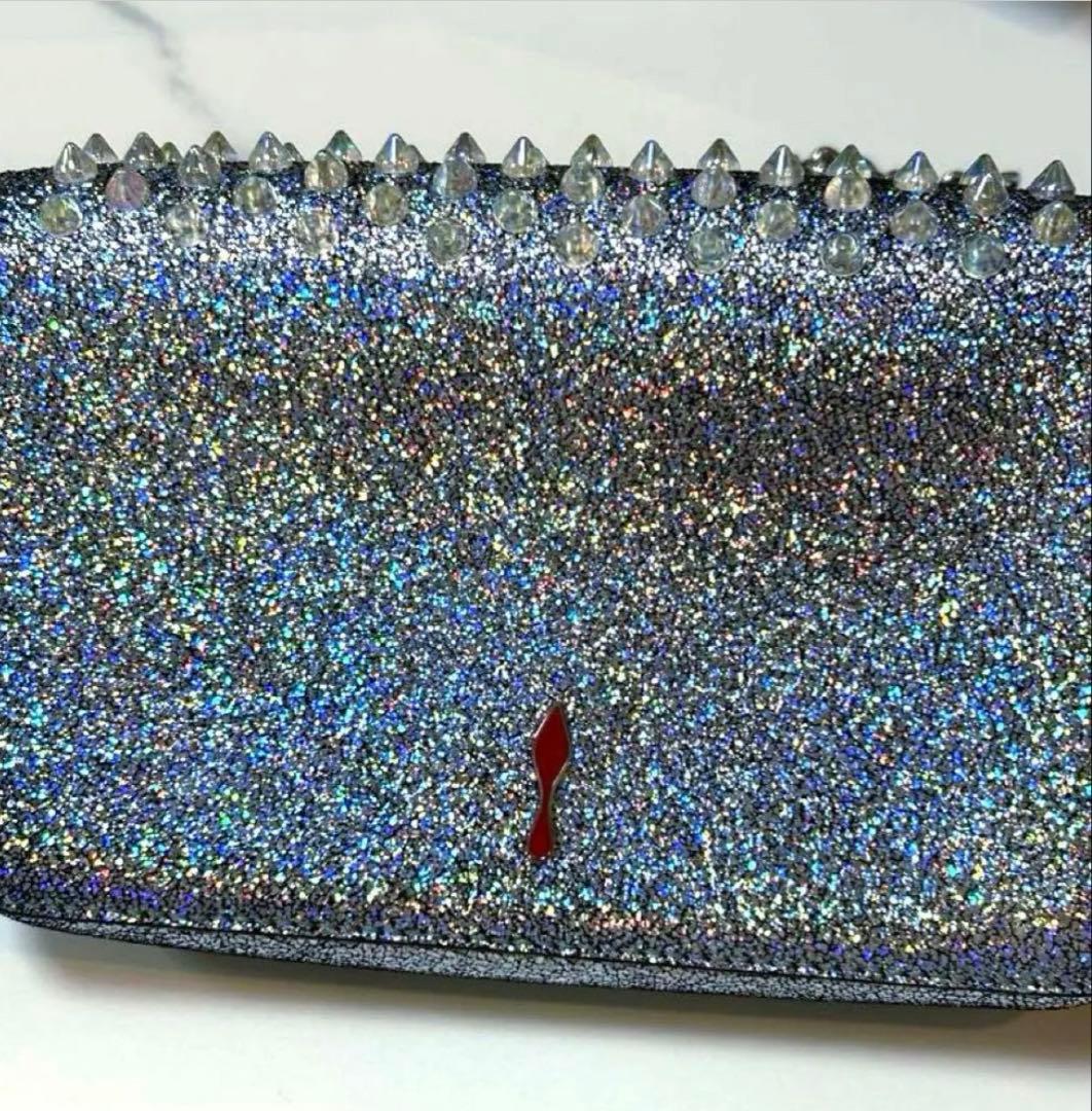Christian Louboutin Zoompouch 2WAY Clutch Shoulder Bag Blue Silver #QY8KPA