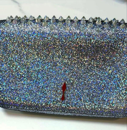 Christian Louboutin Zoompouch 2WAY Clutch Shoulder Bag Blue Silver #QY8KPA