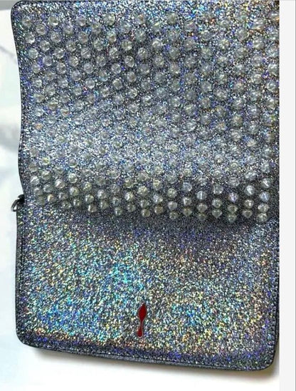 Christian Louboutin Zoompouch 2WAY Clutch Shoulder Bag Blue Silver #QY8KPA
