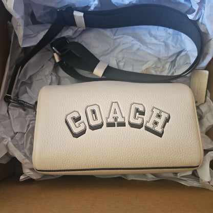 COACH White Leather Double Zip Shoulder Bag #QYAPXG