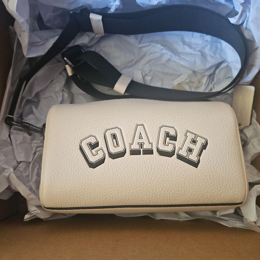 COACH White Leather Double Zip Shoulder Bag #QYAPXG