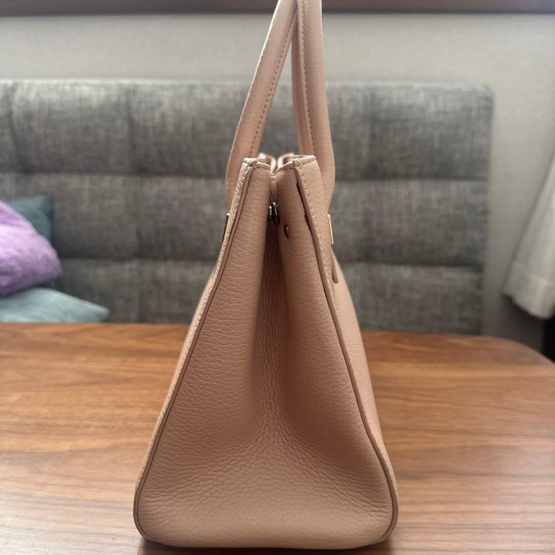 FURLA Pink Beige Leather Tote Bag Gold Hardware #QYJCA5