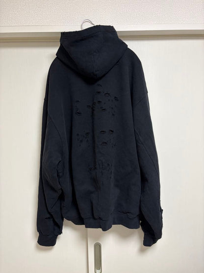 BALENCIAGA 21SS Destroyed Hoodie Black M #QY30HX