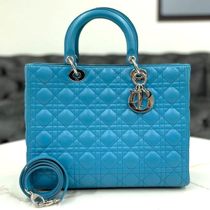 Christian Dior Lady Dior Large Cannage Aqua Blue W32×H25×D12cm Lambskin #QY8E6M