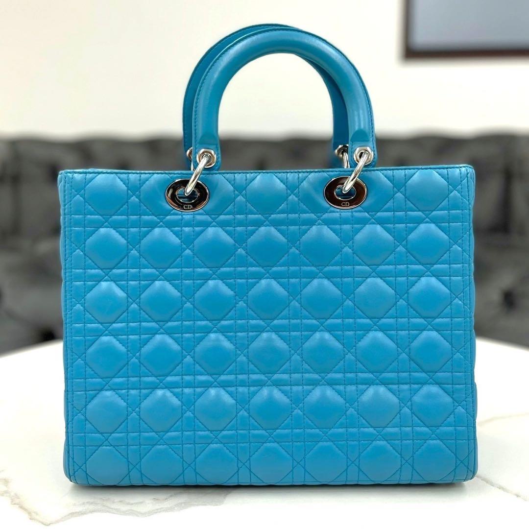 Christian Dior Lady Dior Large Cannage Aqua Blue W32×H25×D12cm Lambskin #QY8E6M