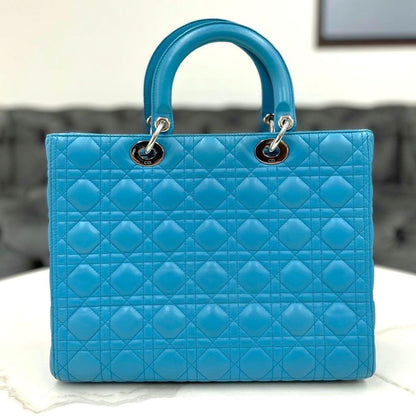 Christian Dior Lady Dior Large Cannage Aqua Blue W32×H25×D12cm Lambskin #QY8E6M