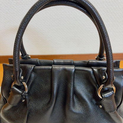 Salvatore Ferragamo Black Pebbled Leather Handbag Gancini H20 #QYELZ2