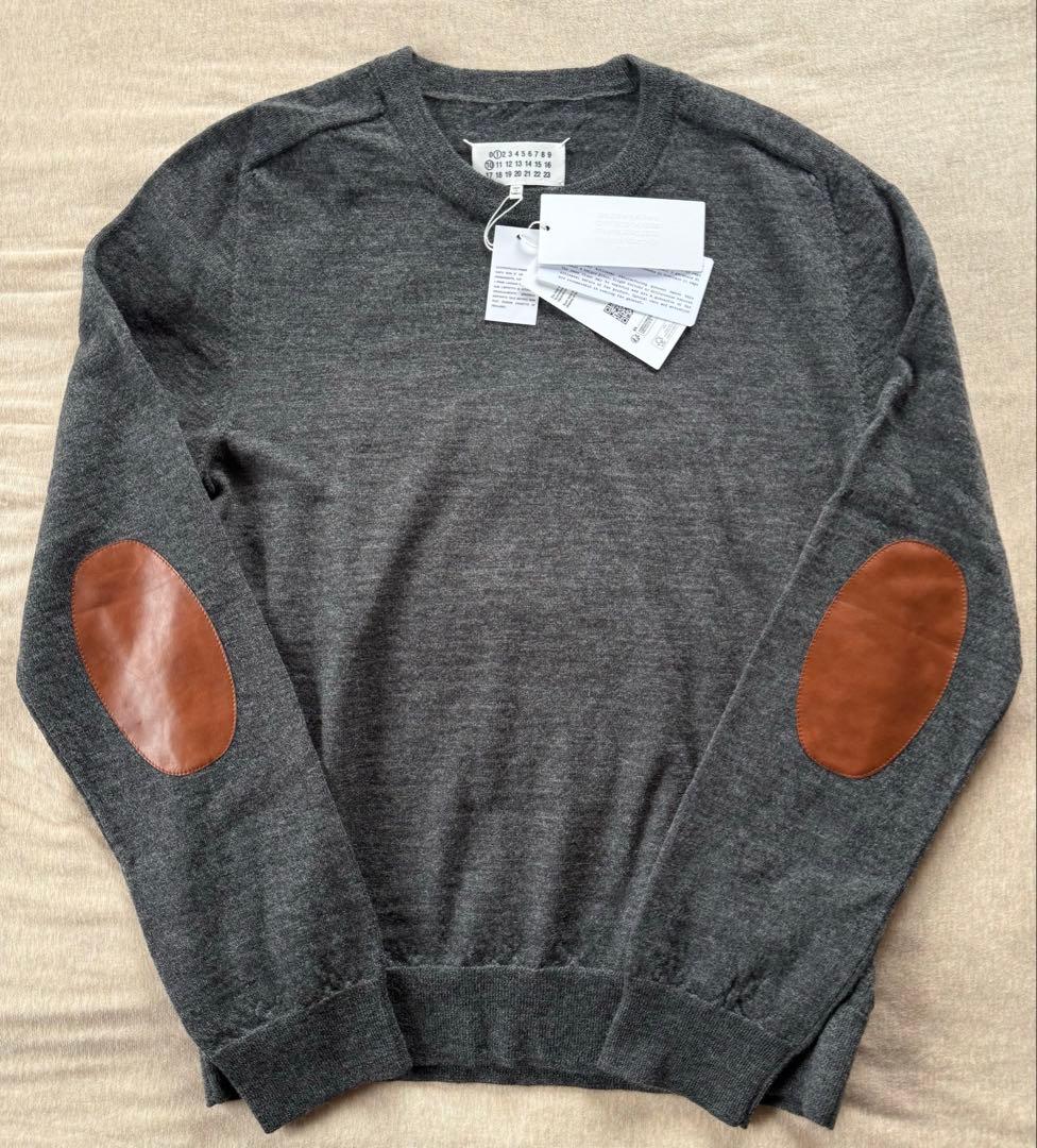 Maison Margiela elbow patch knit in grey and camel #QY01K5