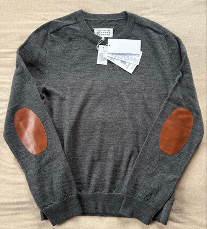 Maison Margiela elbow patch knit in grey and camel #QY01K5