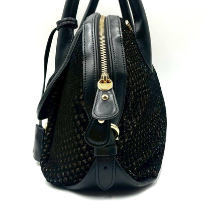 Ferragamo Fiamma 2-Way Handbag Black Lame Glitter Mint #QY6WP7
