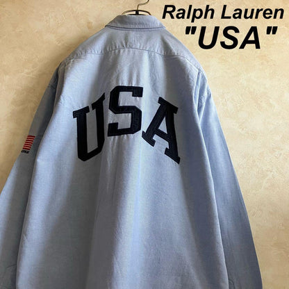 90s/00s Ralph Lauren USA Stars and Stripes Embroidered Logo BD Shirt, Bl #QYD2W6