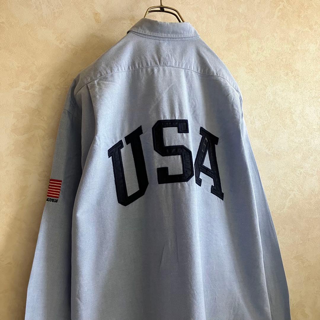 90s/00s Ralph Lauren USA Stars and Stripes Embroidered Logo BD Shirt, Bl #QYD2W6