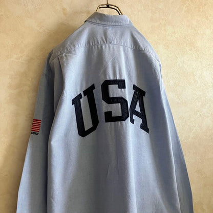 90s/00s Ralph Lauren USA Stars and Stripes Embroidered Logo BD Shirt, Bl #QYD2W6