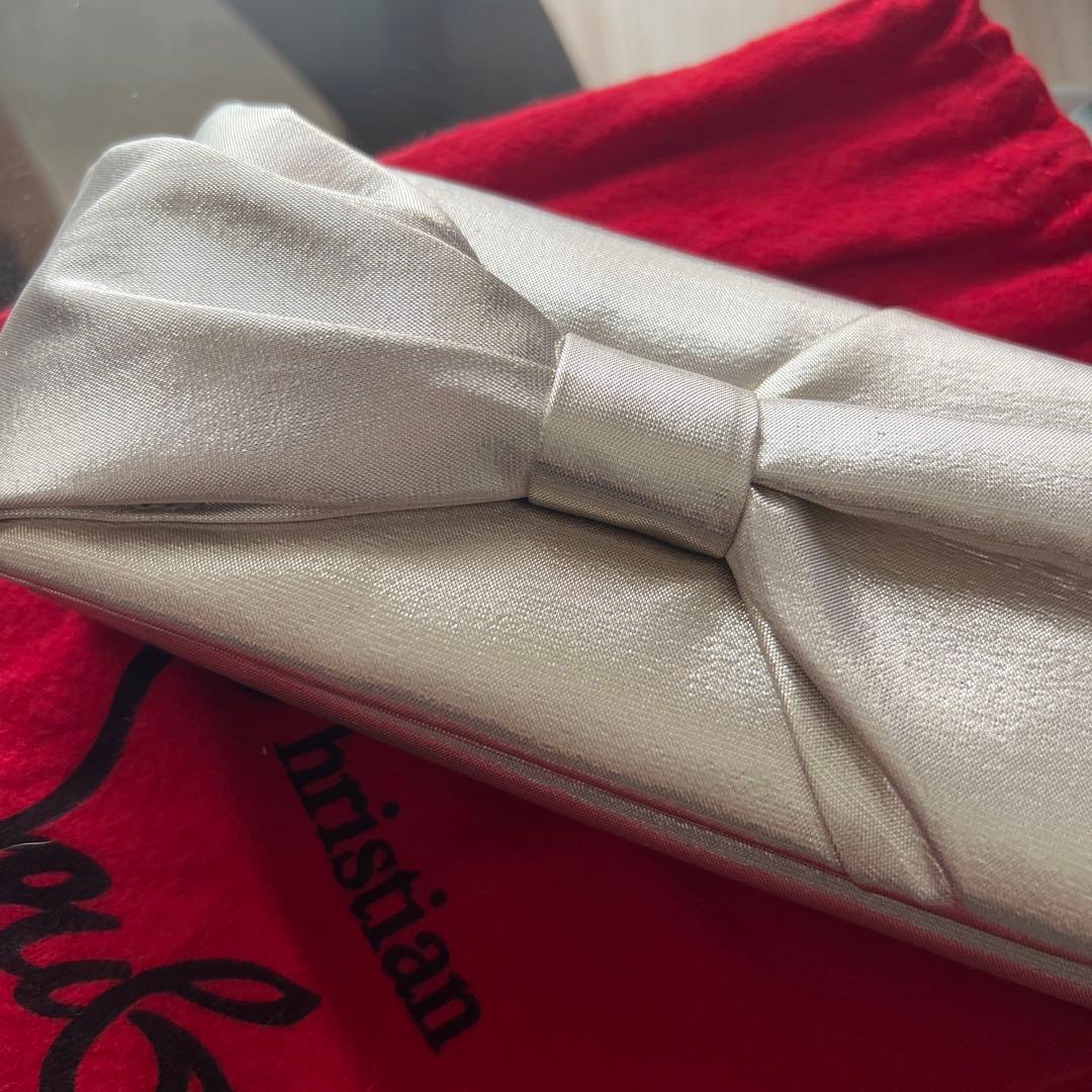 Christian Louboutin Champagne Gold Satin Ribbon Clutch Evening Bag #QY9ND8