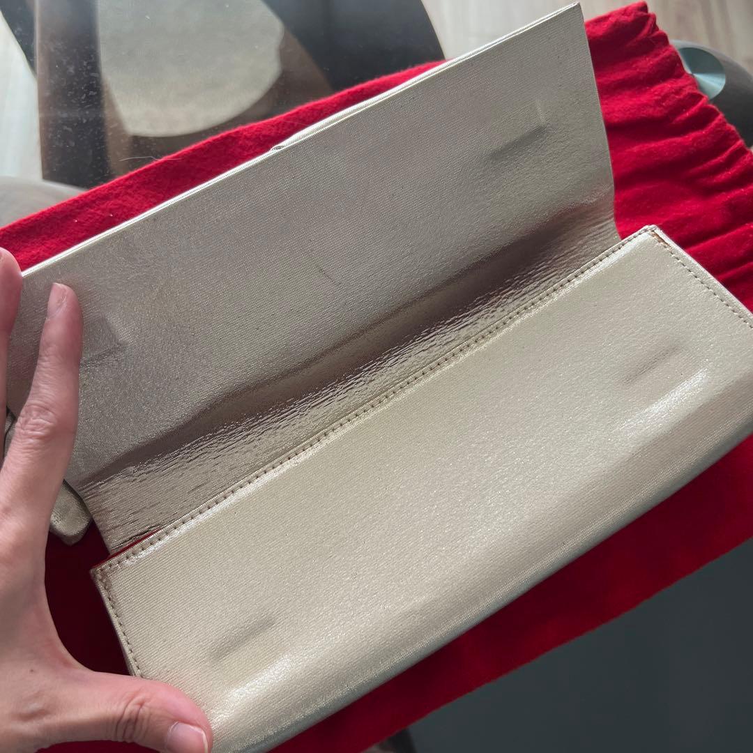 Christian Louboutin Champagne Gold Satin Ribbon Clutch Evening Bag #QY9ND8