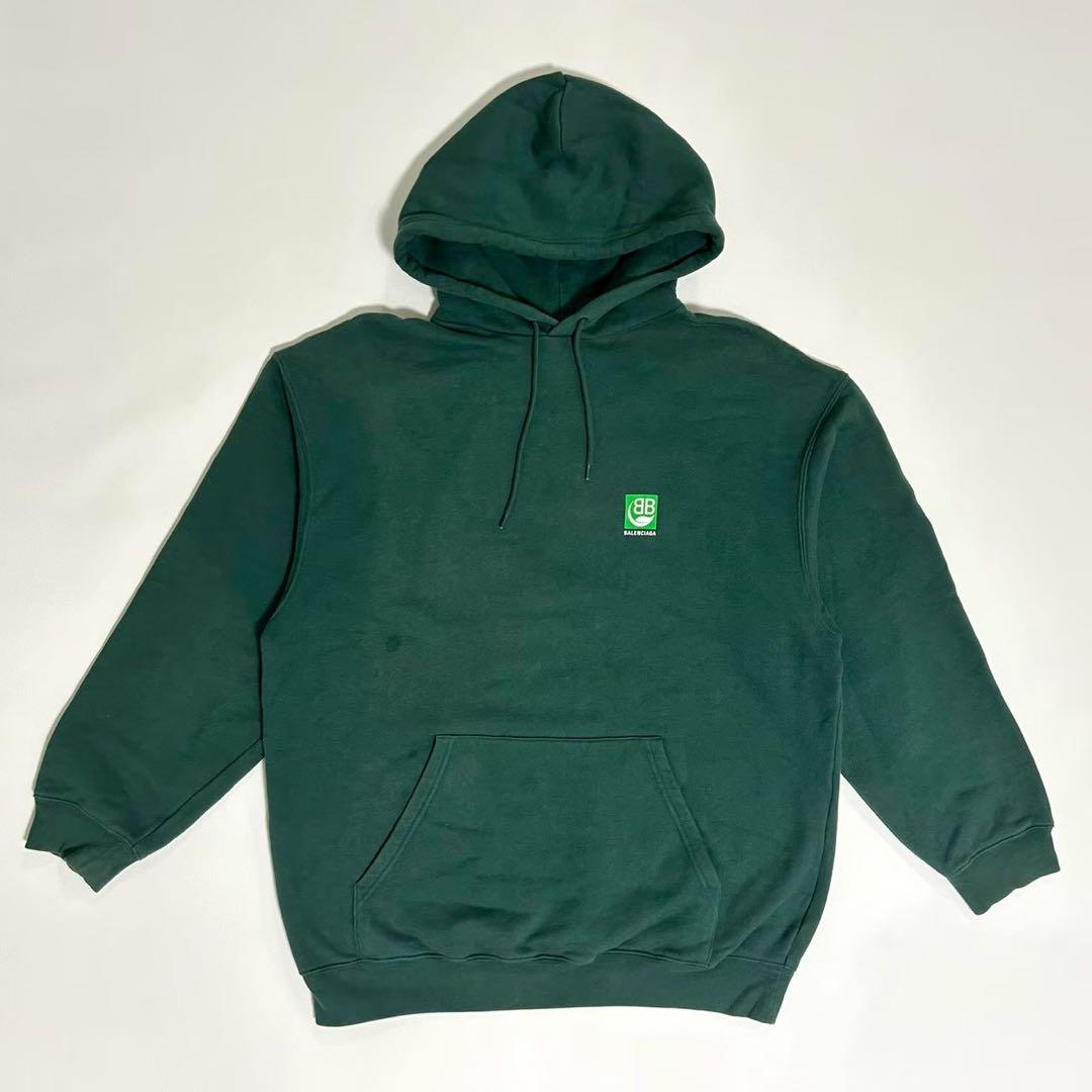 BALENCIAGA BB Logo Hoodie, Green, Size XS #QY4B00
