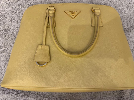 PRADA Saffiano Leather Handbag Yellow Milano Shoulder Strap #QYHDJM