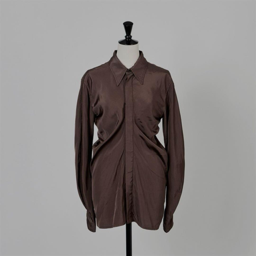 BOTTEGA VENETA Silk Blend Draped Shirt, Size 40, Brown #PGJQ9S