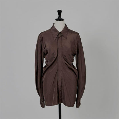 BOTTEGA VENETA Silk Blend Draped Shirt, Size 40, Brown #PGJQ9S
