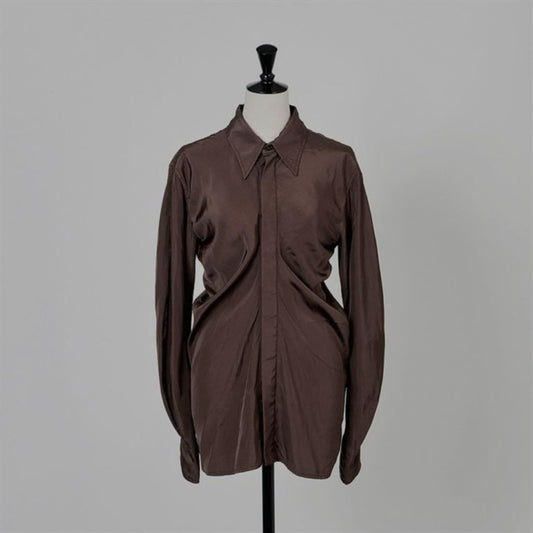BOTTEGA VENETA Silk Blend Draped Shirt, Size 40, Brown #PGJQ9S