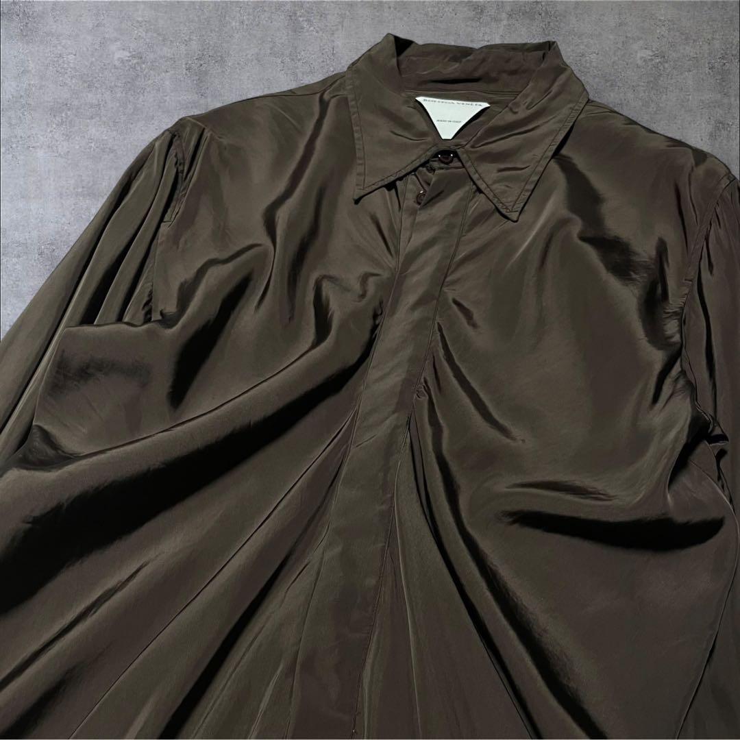 BOTTEGA VENETA Silk Blend Draped Shirt, Size 40, Brown #PGJQ9S
