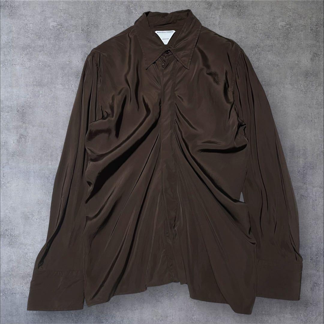 BOTTEGA VENETA Silk Blend Draped Shirt, Size 40, Brown #PGJQ9S