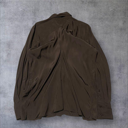 BOTTEGA VENETA Silk Blend Draped Shirt, Size 40, Brown #PGJQ9S