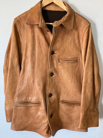 SIGNAL GARMENTS ORIGINAL Chin Strap Leather Car Coat #QY68K4