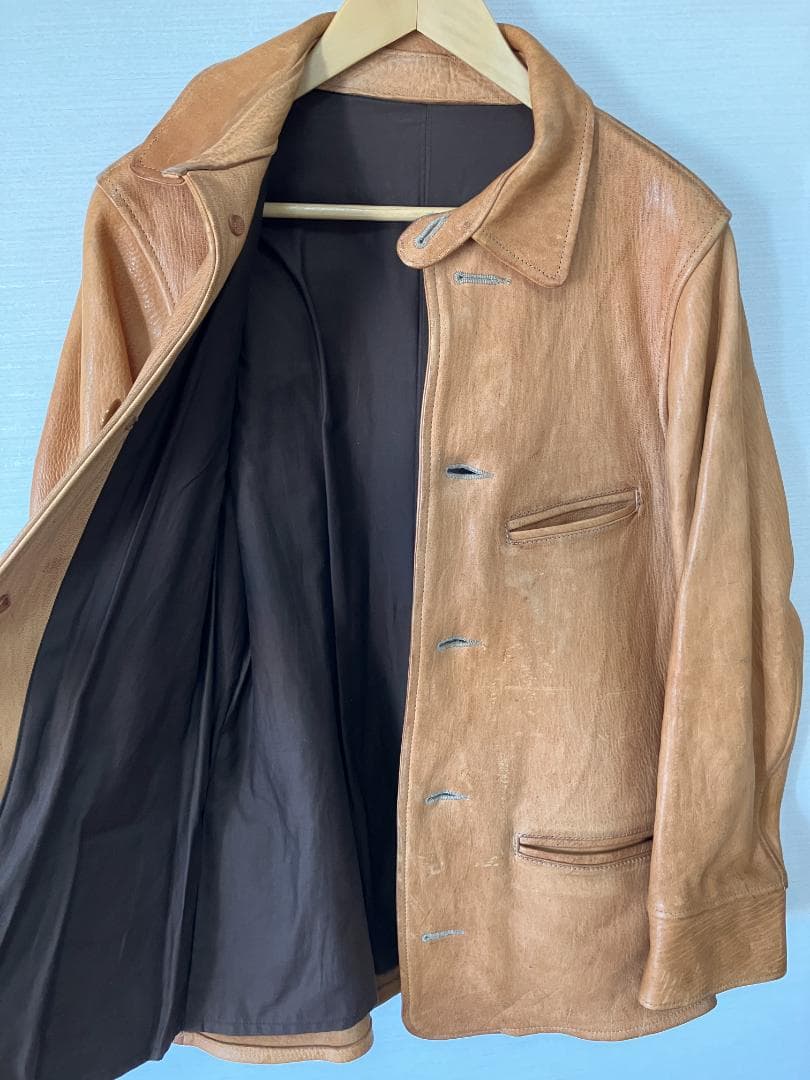 SIGNAL GARMENTS ORIGINAL Chin Strap Leather Car Coat #QY68K4