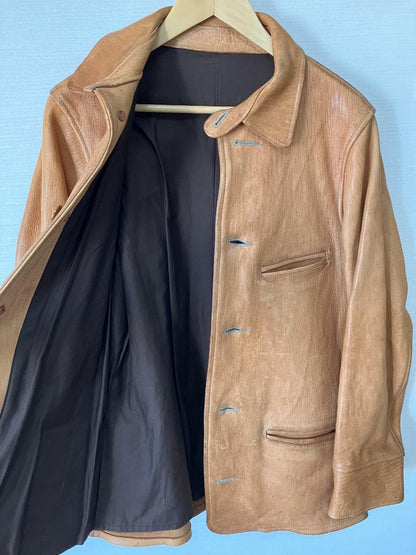 SIGNAL GARMENTS ORIGINAL Chin Strap Leather Car Coat #QY68K4