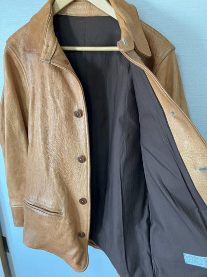 SIGNAL GARMENTS ORIGINAL Chin Strap Leather Car Coat #QY68K4