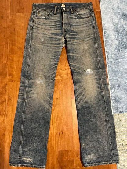 RRL Straight Distressed Vintage Denim Blue w29 L32 #QYIH2Y