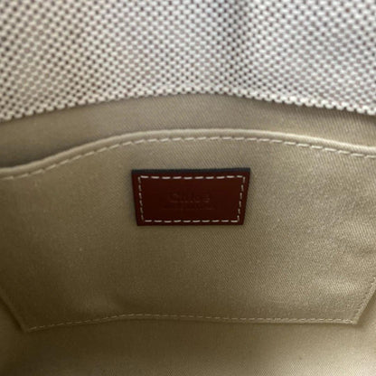 CHLOE Woody Small Linen Tote Bag Calfskin Trim Authentic #QY25H0